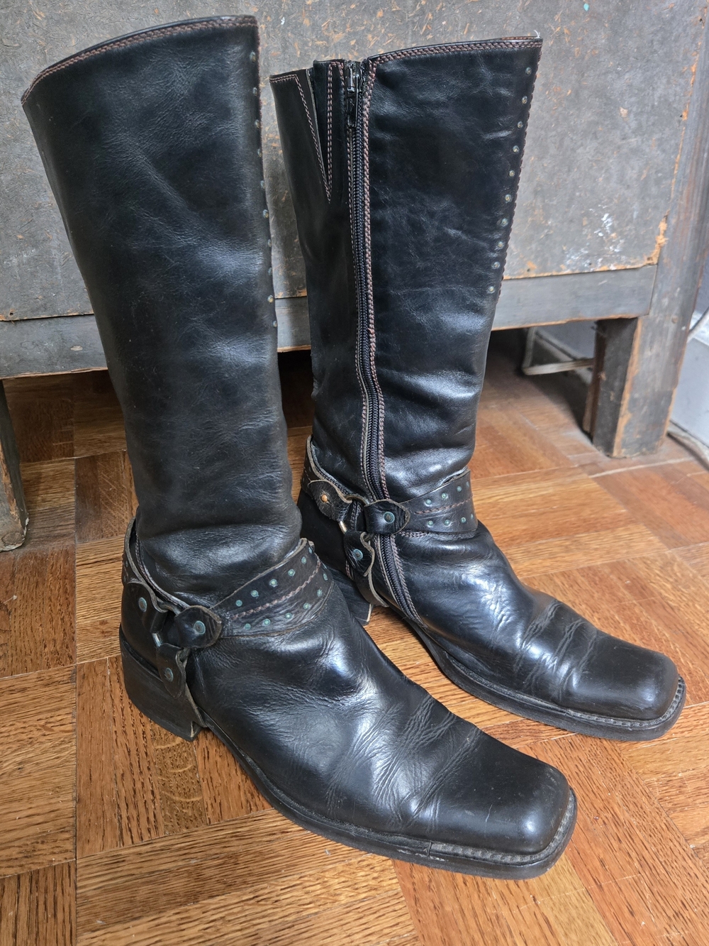 WOMEN'S BLACK ITALIAN LEATHER MOTORCYCLE BOOTS Size 40